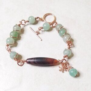 Green Aventurine + Brown Agate + Copper Wire Wrapped Beads! Prosperity + Wealth!
